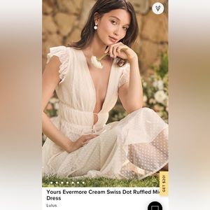 LuLus Yours Evermore Cream Swiss Dot Ruffled Midi Dress LIKE NEW